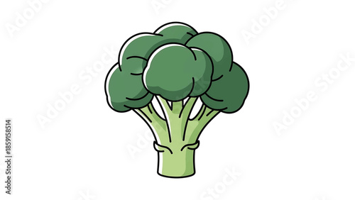 A cartoon broccoli illustration. It features a green vegetable with a thick stalk and a large head composed of smaller florets. Simple, clean design