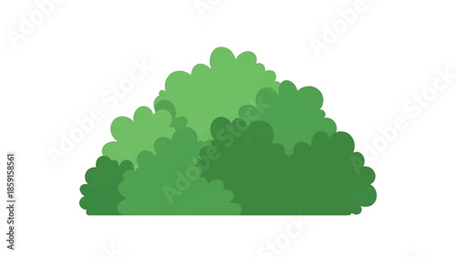 A cartoon bush design features overlapping layered green foliage against a clean white background. It has a textured appearance