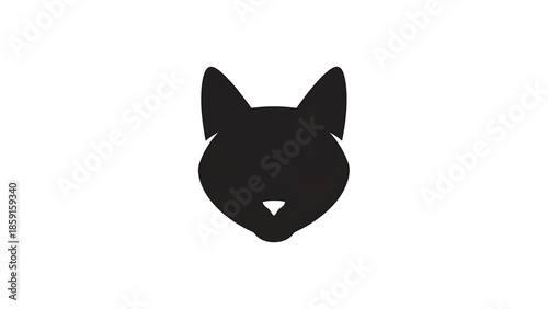 A black silhouette of a cat's face on a white background. Ears are pointed. There's a slight pattern within the black fill