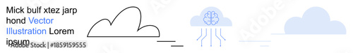 Cloud technology, artificial intelligence, machine learning, neural networks, digital innovation, futuristic data visualization. Minimalistic cloud with a brain and network connections. Artificial