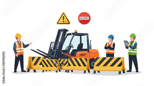 A flat vector illustration of a workplace vehicle collision.
