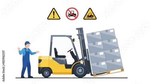 A flat vector illustration of a forklift accident in a warehouse