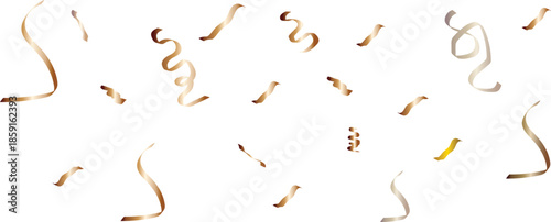 Golden Spiral Ribbon Confetti Background Isolated on White