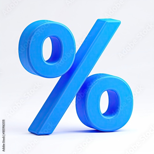 A 3D rendering of a blue percentage symbol on a clean white background