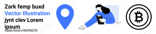 Free Download Digital navigation, teamwork, finance, cryptocurrency, geolocation, consultation. Blue location pin, person pointing at a document Bitcoin symbol. Digital navigation and teamwork concept - GFXLoad