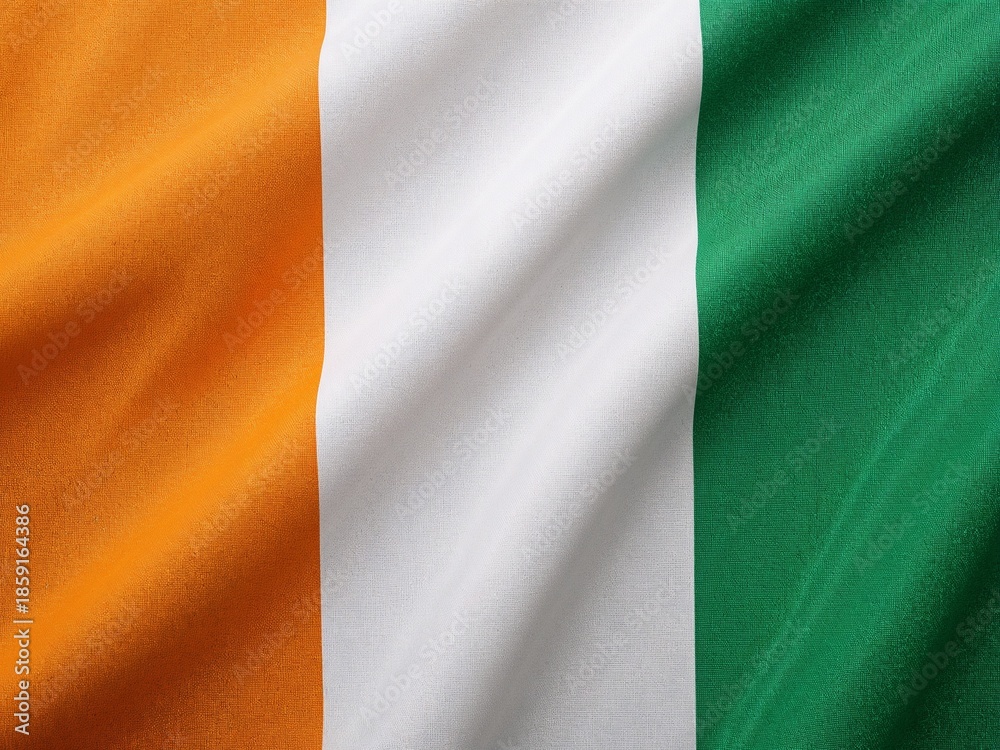 Fototapeta premium Waving Ireland national flag with green, white, and orange colors. Patriotic symbol representing Irish culture, identity, and independence.