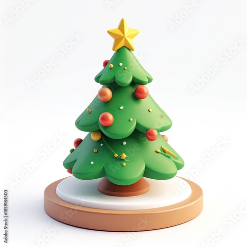 Cartoonish, stylized Christmas tree on a simple pedestal