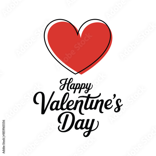 Happy Valentine's Day Calligraphy Lettering with a Large Red Heart Icon