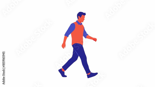 Man walking with casual clothing on white background.
