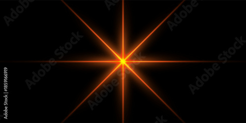 Gold horizontal lensflare. Light flash with rays or gold spotlight and bokeh. Yellow glow flare light effect. Vector illustration