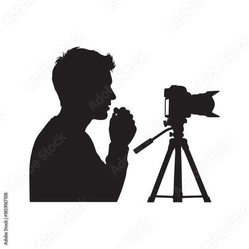 Vlogger with Tripod Camera Silhouette