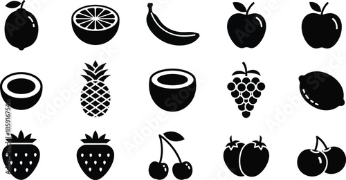 Collection of fruit silhouettes featuring pineapple and banana