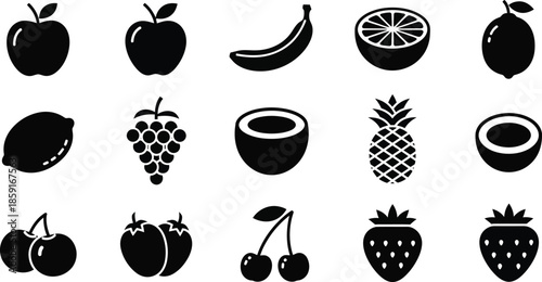 Collection of fruit silhouettes featuring pineapple and banana
