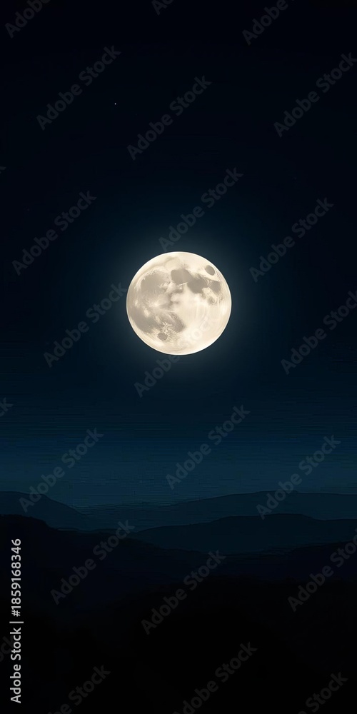Fototapeta premium Giant moon illuminates the night sky, casting an ethereal glow over a darkened landscape, dark sky, mystic
