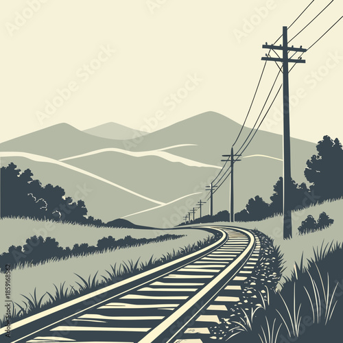 Rural railway track with mountains