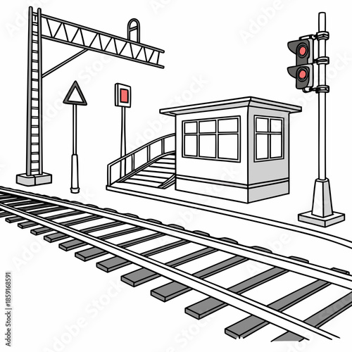 Railway signal box with traffic lights