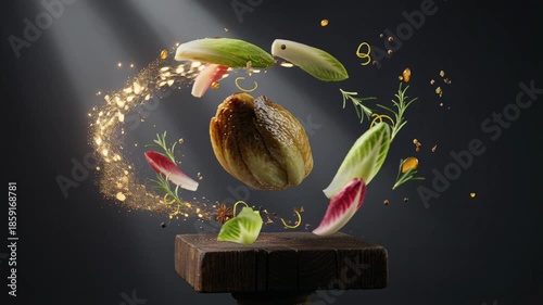 Gourmet Caramelized Endive with Floating Fresh Herbs, Salad, and Magical Spices
