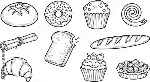 Vintage bakery banners with sketched bread vector set