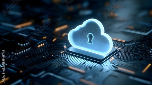 Cloud infrastructure protected against cyber threats modern tech style