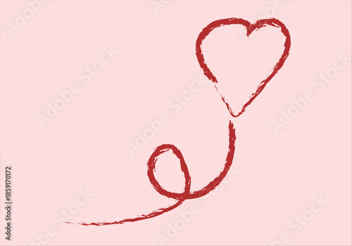 Trazado artístico de un corazón rojo con línea continua sobre fondo rosa pastel