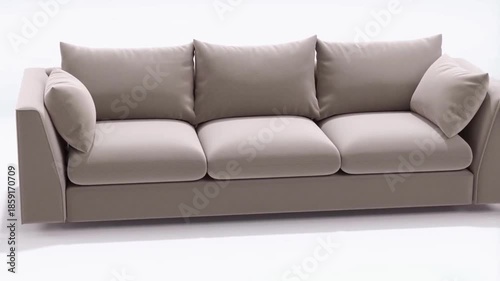 Cinematic Product Video Featuring a Modern Cozy Sofa in Matte Fabric on a Clean White Background
