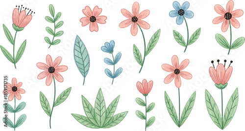 abstract vector floral pattern design element featuring black flower, leaf, and branch silhouettes for art decoration and illustration