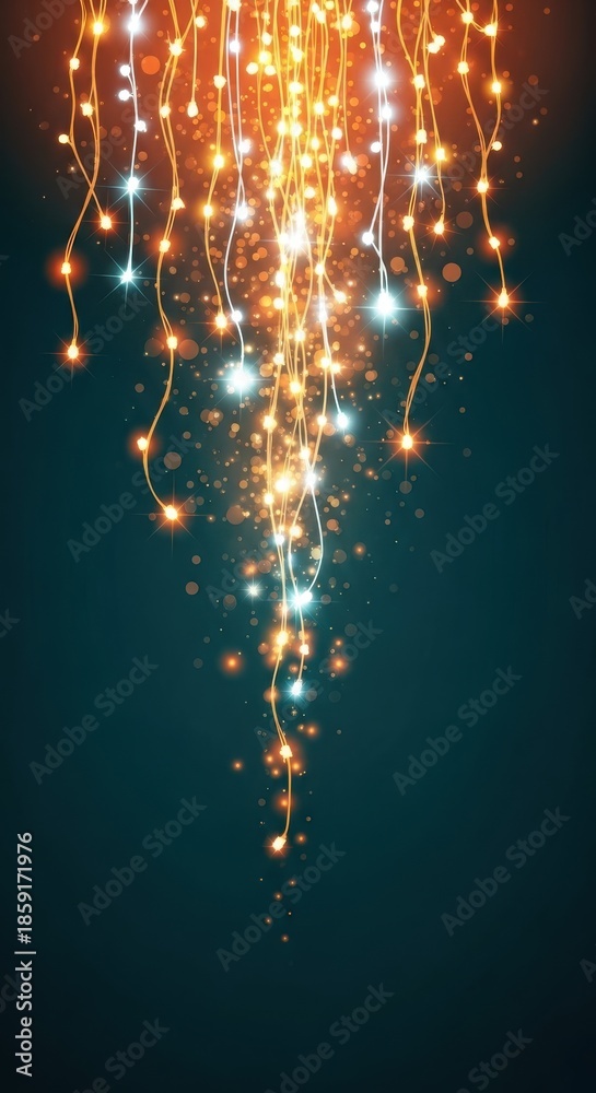 Naklejka premium Glowing festive string lights with bokeh on dark background