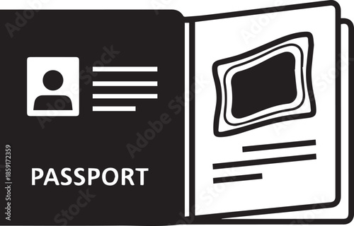 Official international travel passport identification document open booklet vector.