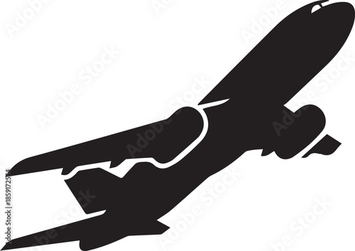 Commercial airplane takeoff silhouette flying upward vector transportation icon