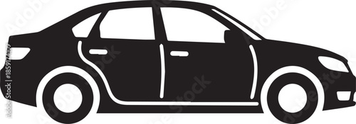 Black silhouette of four door sedan car isolated on transparent background design