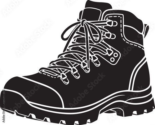 Heavy duty hiking boot with thick sole and detailed lace up detail