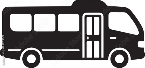 Minibus small passenger transport vector silhouette black white icon
