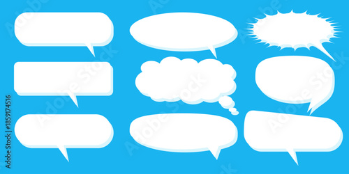 A set of chat box designs for comments on social media or comics. Vector designs of speech bubbles, text boxes, and conversation chat columns in comics.	