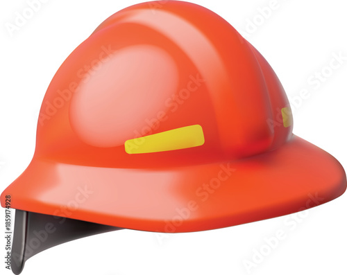 Red firefighter's helmet 3D cartoon vector icon, fireman rescuer helmet, firefighter gear for protection and safety