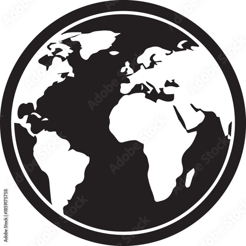 Globe earth world map icon showing continents for global connection