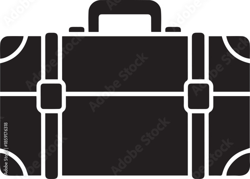 Suitcase icon with handle and straps, travel bag, voyage luggage