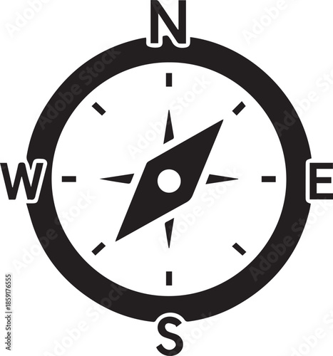 Compass symbol with cardinal directions for navigation and guidance icon