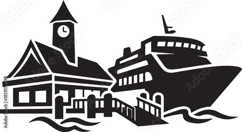 Cruise ship at dock terminal vector illustration of sea port travel