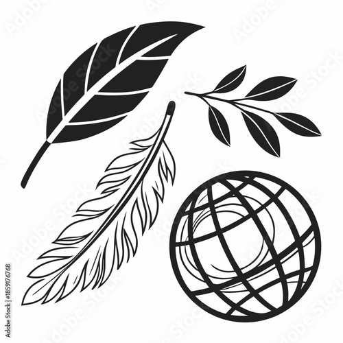Abstract feather and globe design