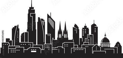 Modern city skyline silhouette vector illustration isolated on background