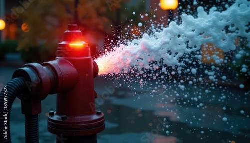 Water sprays from activated fire sprinkler head , fire alarm, fire