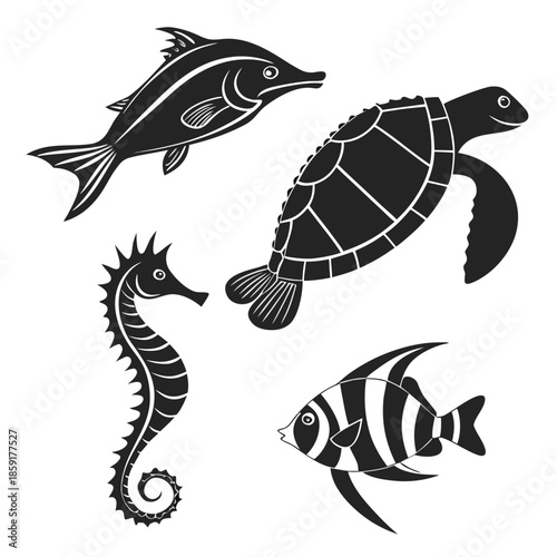 Marine life silhouettes