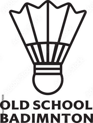 Old school badminton shuttlecock feather birdy retro flying equipment line graphic