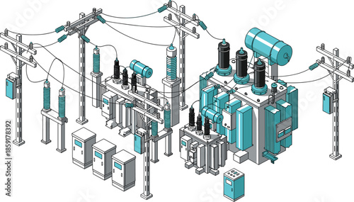 Isometric illustration of electrica, vector artwork