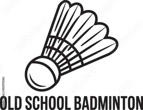Outline illustration of old school badminton shuttlecock with text isolated on transparent background vector