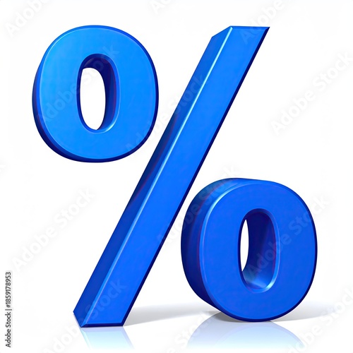 A vivid blue percentage sign, rendered in 3D against a clean white backdrop