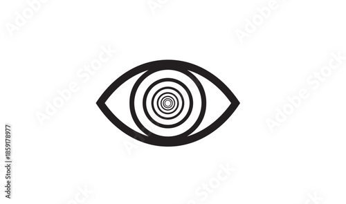 A black and white illustration of an eye with concentric circles