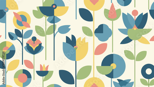 Modern Scandinavian plant pattern with abstract leaves and soft colors, mid century inspired decorative background for wallpaper, fabric and interior design