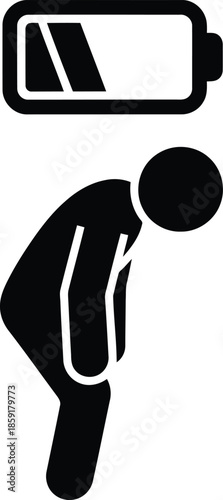 Low battery icon above slumped figure battery low energy depleted