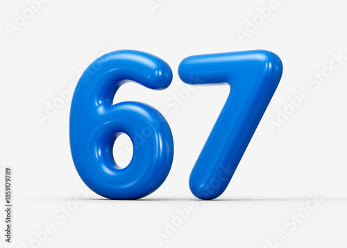 Cuadro en lienzo Glossy blue 3D number 67 with angular reflective form and polished finish